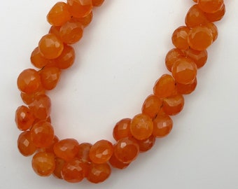 Carnelian Faceted Onion Stones, 8 Inch Strand, 54 Stone Strand, Top Drilled