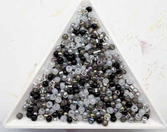 Miyuki Pebble Stone Blend, Size 8 Seed Bead Mix in Silver, Black and Gray Tones, Miyuki Seed Bead Mix, 5 Inch Tubes, 22 Grams