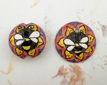 Honey Bees, Stoneware Bead, Hand Crafted Artisan Beads, Damyanah Studio