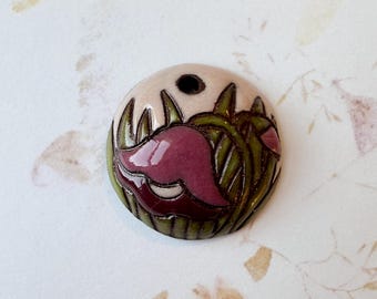 Field Poppy with Bud Small Domed Pendant, Terra Cotta Pendants, Golem Design Studio