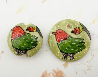Hand Painted Whimsical Chicken, Stoneware Beads, by Damyanah Studio