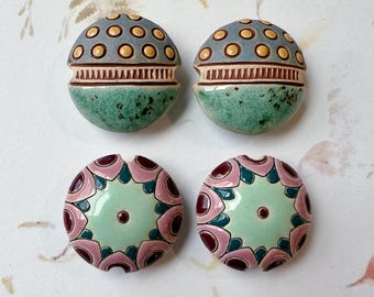 Sets of Two, Medium Size Lentil Shaped Beads, Large Hole Beads
