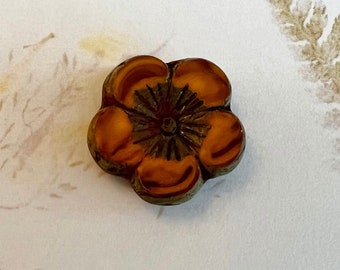 Hibiscus Flower, 21mm, Orange and Burnt Orange with Picasso Finish, Table Cut Czech Glass Hibiscus Flowers, 1 Piece