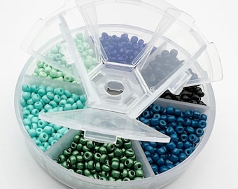 3mm Czech Glass Seed Bead Color Palette In Six Colors, Segmented Storage Container Included, Opaque Colors, 300 Beads Per Color
