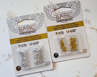Crimp Tubes 2x2mm With 3mm Crimp Covers, Silver or Gold Plated, Packed 24 Pieces Each of Tubes and Covers, Great Quality