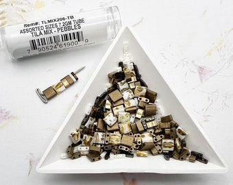 Tila Mix, Pebbles, Miyuki Assorted Sizes in a Tube, 7.2 GM, Includes 2 Colors Each of Quarter, Half and Tila Beads