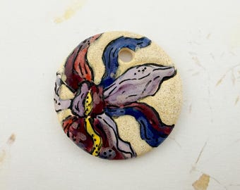 Hand-Painted Iris Love Stoneware Pendant
