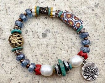 Lotus Gathering Bracelet, A Collection Of Thoughts, Colors, Textures, Shapes, Ideas and More, Then Accented with a Lotus Charm