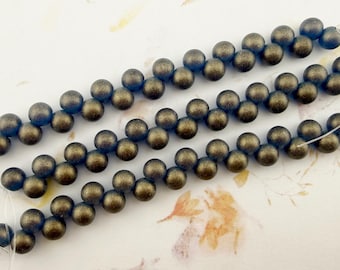 Sueded Gold Capri Blue, 6mm Top Drilled Round Beads, 25 Beads Per Strand