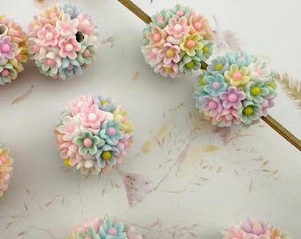 Polymer Clay Flower Beads, Sets of 2, 20mm Round