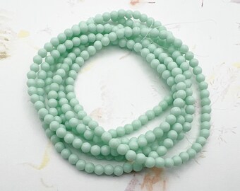 4mm Round Druk Beads, Opaque Mint, 50 Beads Per Strand