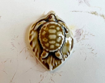 Turtle Porcelain Leaf Pendant, High Fired Porcelain Pendant Leaf Design And Brown Glaze