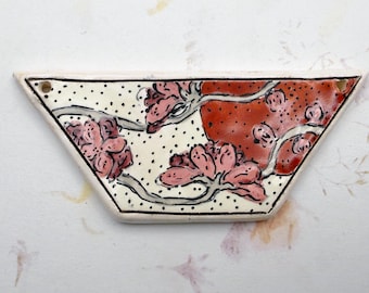 Cherry Blossoms by Damyanah Studio, Stoneware Trapezoid Pendant, Hand Crafted in Bulgaria