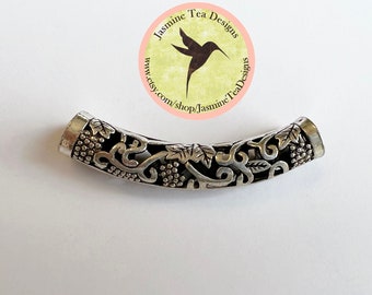 Grape Clusters, Leaves And Vines 6mm Antique Silver Curved Tube, 50mm Long