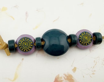 Purple and Teal Stoneware Beads, Set of 7, Hand Glazed Ceramic Beads