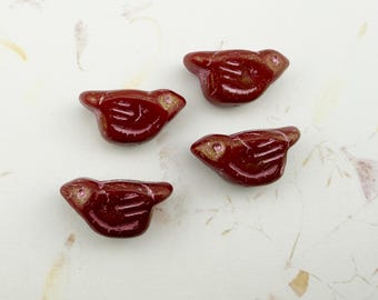 Bird Bead, Red with Metallic Pink Wash, Czech Pressed Glass (11x22mm)