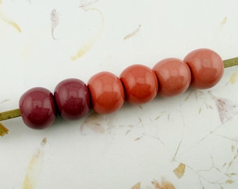 Set of Six Large Hole Round Solid Color Glazed Stoneware Beads