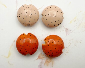 Polka Dots, Stoneware Beads by Damyana Studio, Lentil Shaped Stoneware Bead, Hand Crafted Artisan Beads, Sets of Two, Two Colors to Choose