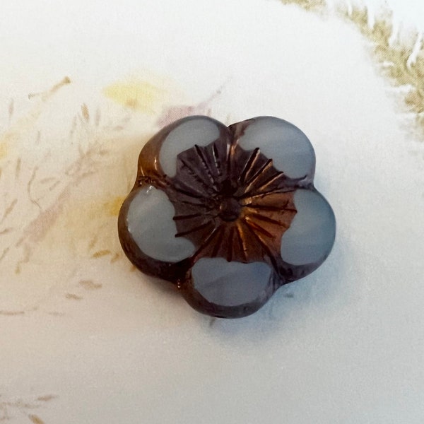 Hibiscus Flower, 21mm, Pale Thistle with AB and Purple Bronze Finish, Table Cut Czech Glass Hibiscus Flowers, 1 Piece