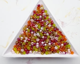 Miyuki Tango Blend, Size 8 Seed Bead Mix in Pink, Raspberry, Green and Orange Tones, Miyuki Seed Bead Mix, 5.5 Inch Tubes, 25 Grams