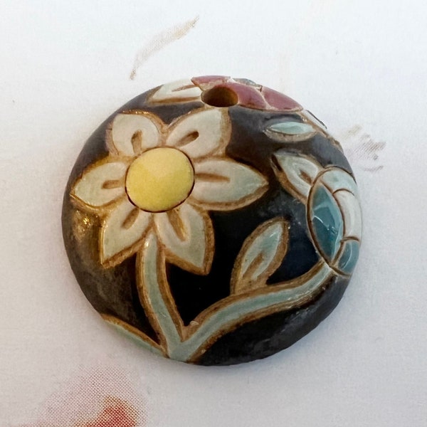 NEW! Tuscany Majolica Styled Floral Small Round Domed Pendant, Small Pendant, Stoneware Pendant, Golem Design Studio