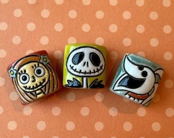Nightmare Before Christmas Character Beads: Jack, Sally, Sparky Stoneware Beads