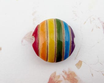Rainbow Pride Stripes, Lentils Shaped Ceramic Beads, Large Hole