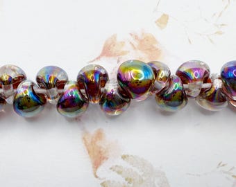 Dark Rainbow, Luster Series, Unicorne Boro Teardrop Beads With Inside Rainbow Colors And Clear Boro Glass On The Outside, 25 Beads