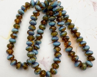 5x3mm Faceted Rondelle, Root Beer with Tea Green and a Picasso Finish