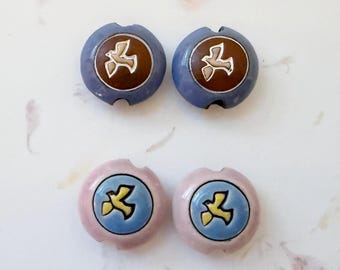 Flying Doves, Set of 2 Golem Design Studio Small Lentil Shaped Beads, Handcrafted Beads, Mixed Technique Artisan Beads, Select By Color