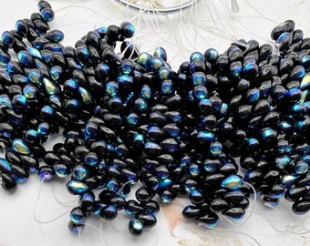 4x6mm Jet AB Tear Drop Beads, 25 Teardrops Beads Per Strand