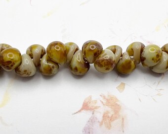 Tortoise Shell Exotic Series Unicorne Boro Teardrops, 25 Beads per Strand, Beautiful Opaque Khaki With Rich Brown Tones, Mix Teardrop Beads