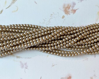Champagne 4mm Alabaster Glass Pearls, 120 Pearls Per Strand, Used In Under The Boardwalk and Emerald Isle Kumihimo Necklaces