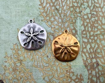 Sand Dollar Charm, Antique Silver or Shiny Gold