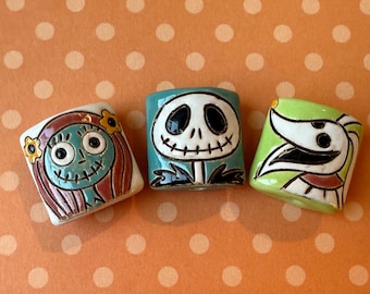 Nightmare Before Christmas Character Beads: Jack, Sally, Sparky Stoneware Beads