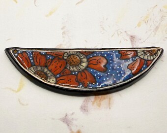 Poppies at Night by Damyanah Studio, Stoneware Half Circle Pendant, Hand Crafted in Bulgaria