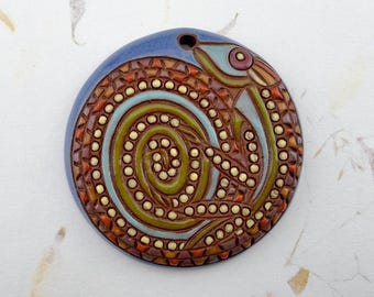 Hand-Glazed Terracotta Chameleon Pendant, Mosaic Barcelona Style