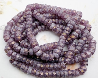 Faceted Heishi or Rondelle Beads, 3x6mm, Czech Glass, Stone Pink Luster Finish, 50 Beads Per Strand, Flat Faceted Heishi or Rondelle Beads