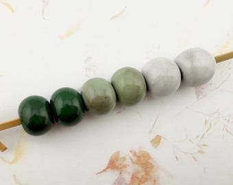 Set of Six Large Hole Rounds, Glazed Terracotta, Spacer Beads