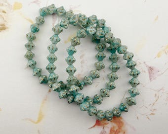 Saturn Beads, Blue and White Larimar Mix with Gold Wash