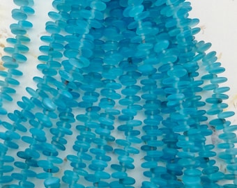 6mm Aquamarine Czech Glass Lentil Beads, Matte AB, Top Drilled, 50 Pieces