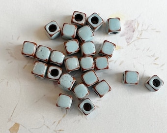 Pueblo Blue Ceramic Beads, Little Square, 25 Beads Per Loose Pack