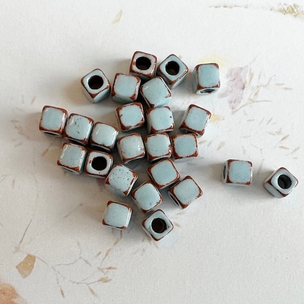 Pueblo Blue Ceramic Beads, Little Square, 25 Beads Per Loose Pack