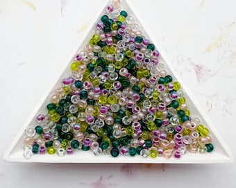 Miyuki Lavender Blend, Size 8 Seed Bead Mix Pink And Purple Lined Crystal With Shades Of Green Transparent, Miyuki Seed Bead Mix, 22 Grams