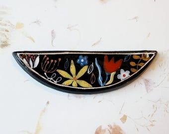 New! Blooms by Damyanah Studio, Stoneware Half Circle Pendant, Hand Crafted in Bulgaria