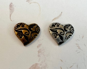 Heart Charms, Petite Amor Pendant by Tierra Cast, Heart Charms in Antique Pewter or Oxidized Brass