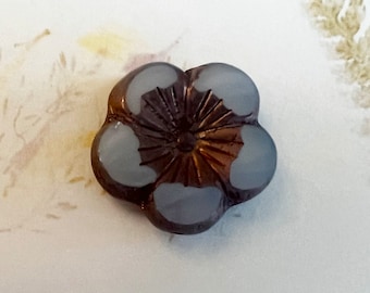 Czech Glass Hibiscus Flower: Pale Thistle AB, Purple Bronze Finish (21mm)
