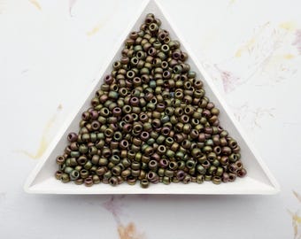 Miyuki 8/0 Matte Metallic Khaki Iris Seed Beads, 5 Inch Tube