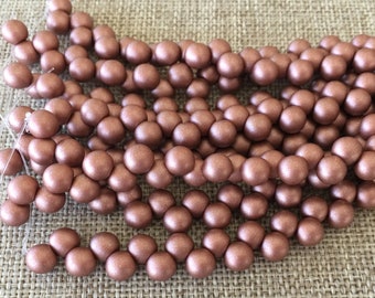 Satin Metallic Terra Cotta 6mm Top Hole Round Beads, Color Trends, 25 Beads Per Strand
