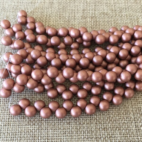 Satin Metallic Terra Cotta 6mm Top Hole Round Beads, Color Trends, 25 Beads Per Strand